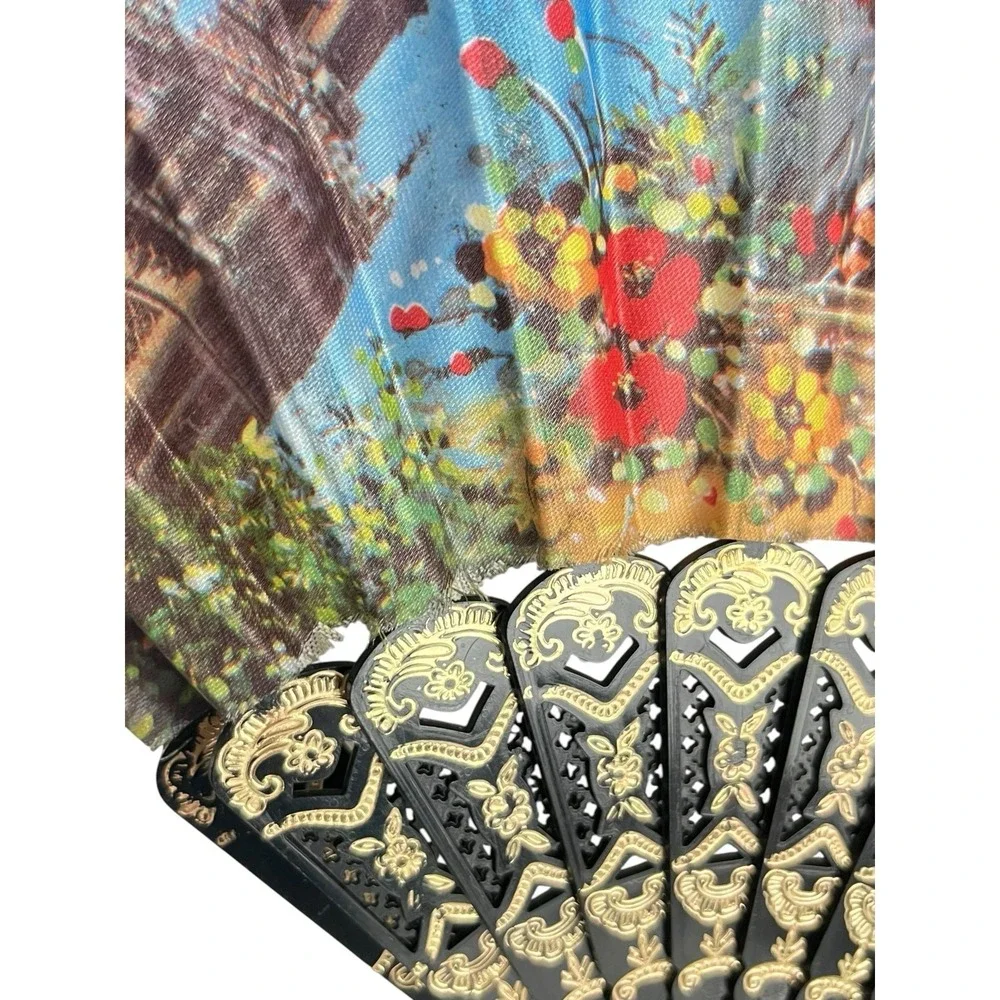 Vintage Souvenir Fan From Sevilla Spain- Fabric & Lace Flamenco Dancers